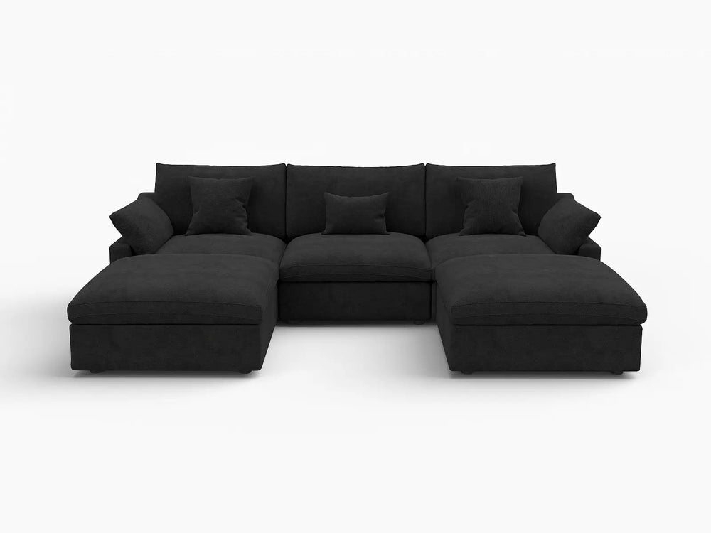 WJS Home 5 Piece Linen Black U shaped Sectionals 120 Adjustable Backrest Pillows 3 Seater_4