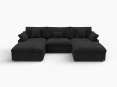 Deluxe Slope Cloud Sectional Sofa Covers | Black Chenille and Linen Sofa Cover for 3-Seater with 2-Ottomans
