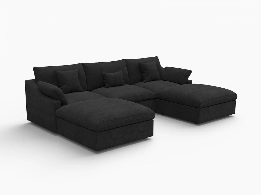 WJS Home 5 Piece Linen Black U shaped Sectionals 120 Adjustable Backrest Pillows 3 Seater_5