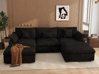 WJS Home 5 Piece Linen Black U shaped Sectionals 120 Adjustable Backrest Pillows 3 Seater_6