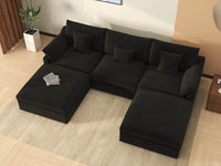 WJS Home 5 Piece Linen Black U shaped Sectionals 120 Adjustable Backrest Pillows 3 Seater_8