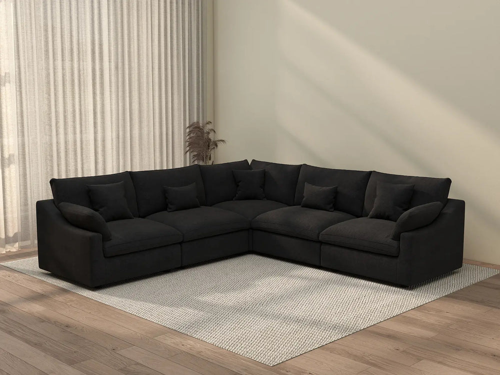 WJS Home 5 Piece Linen Black V Shaped Sectionals 5 Seater_2
