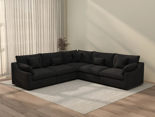 WJS Home 5 Piece Linen Black V Shaped Sectionals 5 Seater_2