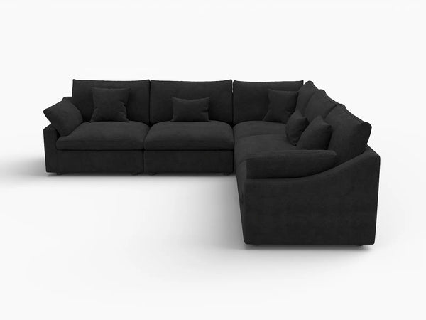 Deluxe Slope Cloud Sectional Sofa Covers | Black Chenille and Linen Sofa Cover for 5-Seater