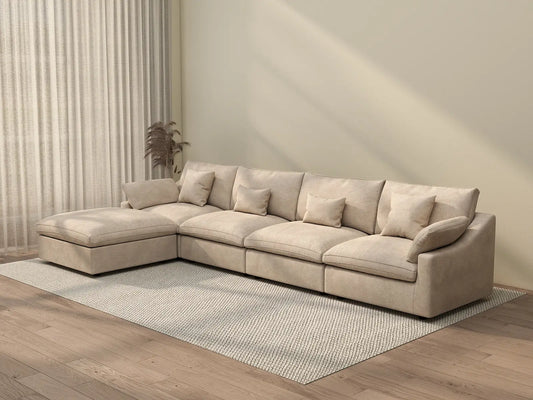 WJS Home 5 Piece Linen Khaki Sofa Sets 4 Seater With 1 Ottoman_3
