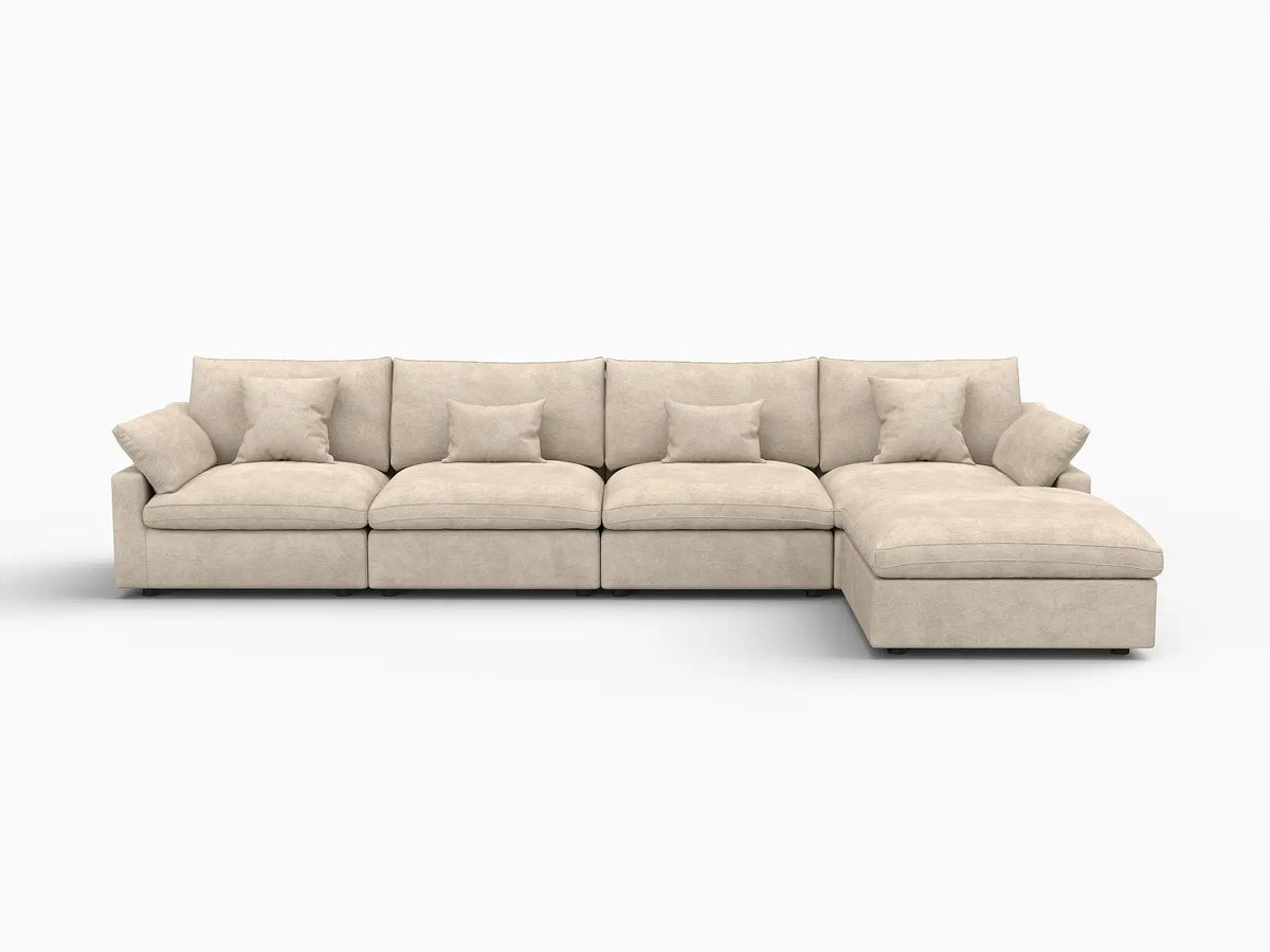 WJS Home 5 Piece Linen Khaki Sofa Sets 4 Seater With 1 Ottoman_4