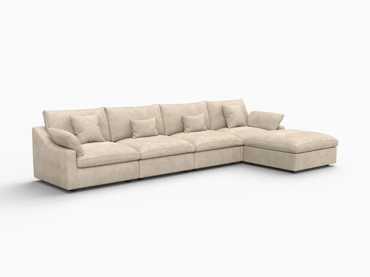 WJS Home 5 Piece Linen Khaki Sofa Sets 4 Seater With 1 Ottoman_5