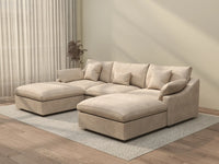 WJS Home 5 Piece Linen Khaki U Shaped Sectionals 3 Seater With 2 Ottomans_3