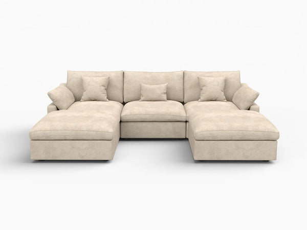 Deluxe Slope Cloud Sectional Sofa Covers | Khaki Chenille and Linen Sofa Cover for 3-Seater with 2-Ottomans