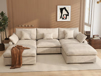 WJS Home 5 Piece Linen Khaki U Shaped Sectionals 3 Seater With 2 Ottomans_6