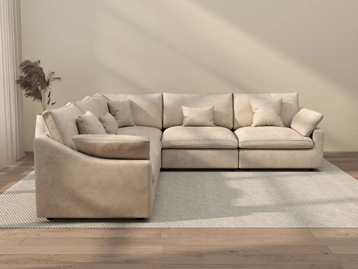 WJS Home 5 Piece Linen Khaki V Shaped Sectionals 5 Seater_2
