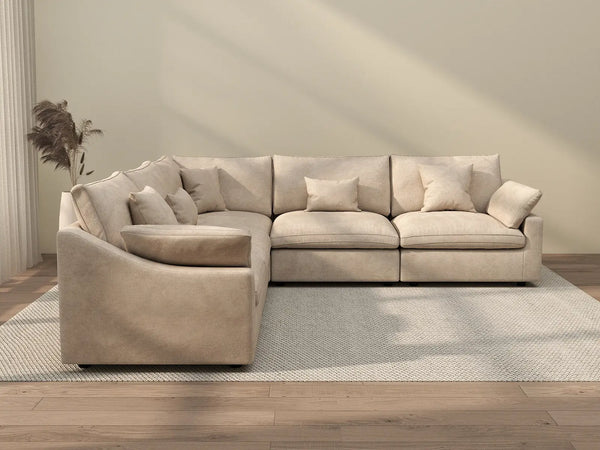 Sofá modular Deluxe Cloud de 5 plazas, color caqui, lavable, en forma de V | 5 piezas, tela de chenilla y lino, diseño modular