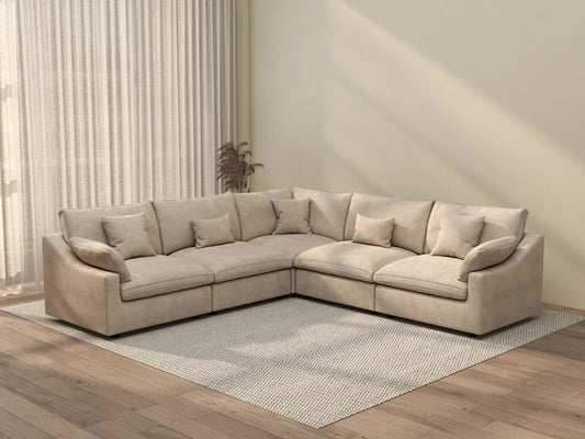 WJS Home 5 Piece Linen Khaki V Shaped Sectionals 5 Seater_3
