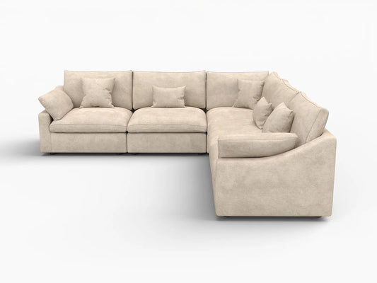 WJS Home 5 Piece Linen Khaki V Shaped Sectionals 5 Seater_4
