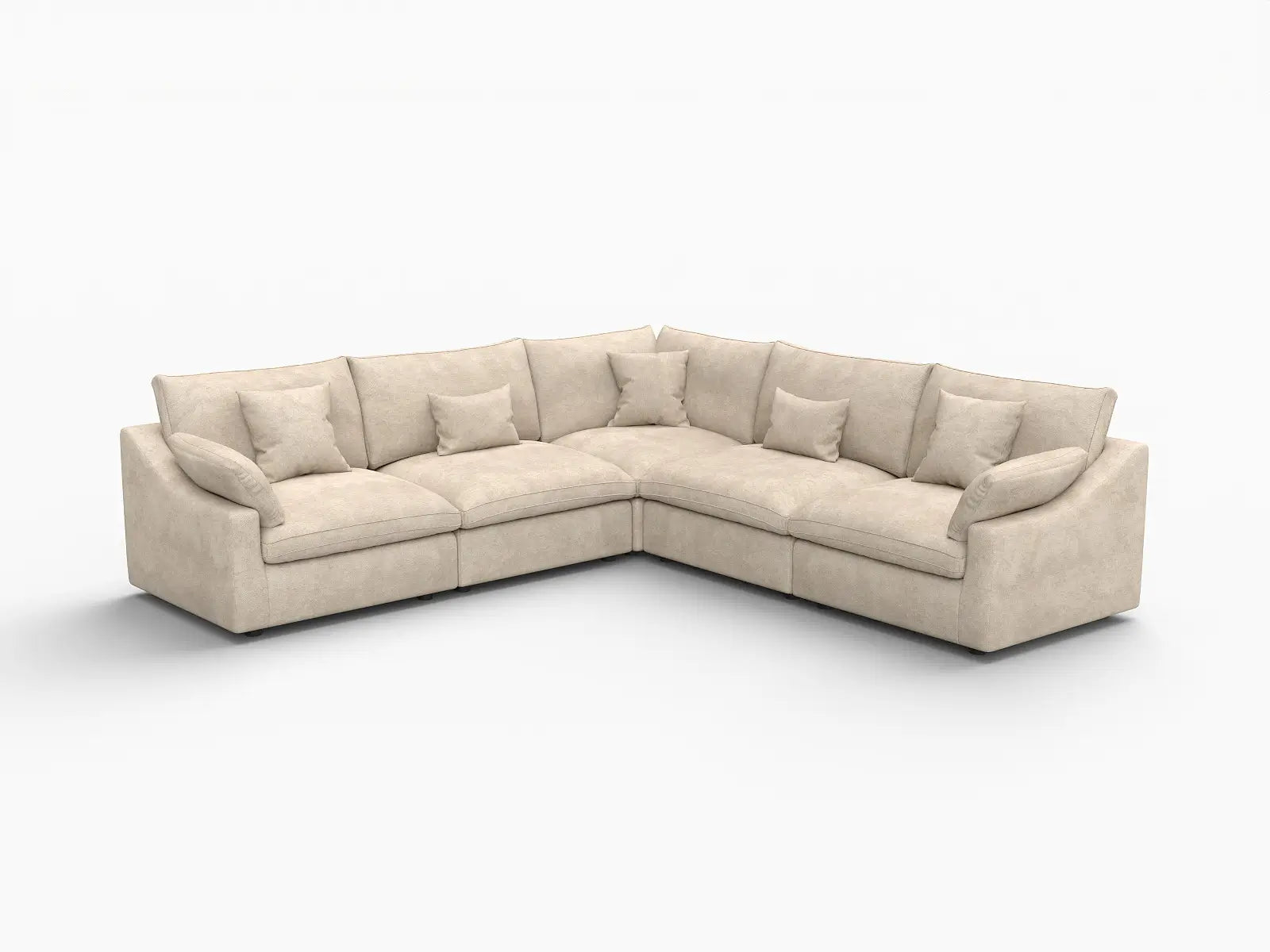WJS Home 5 Piece Linen Khaki V Shaped Sectionals 5 Seater_5