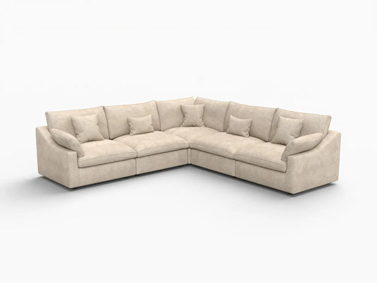 WJS Home 5 Piece Linen Khaki V Shaped Sectionals 5 Seater_5