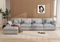 WJS Home 5 Piece Linen Light Grey L Shaped Sectionals 160 Adjustable Backrest Pillows 4 Seater_1