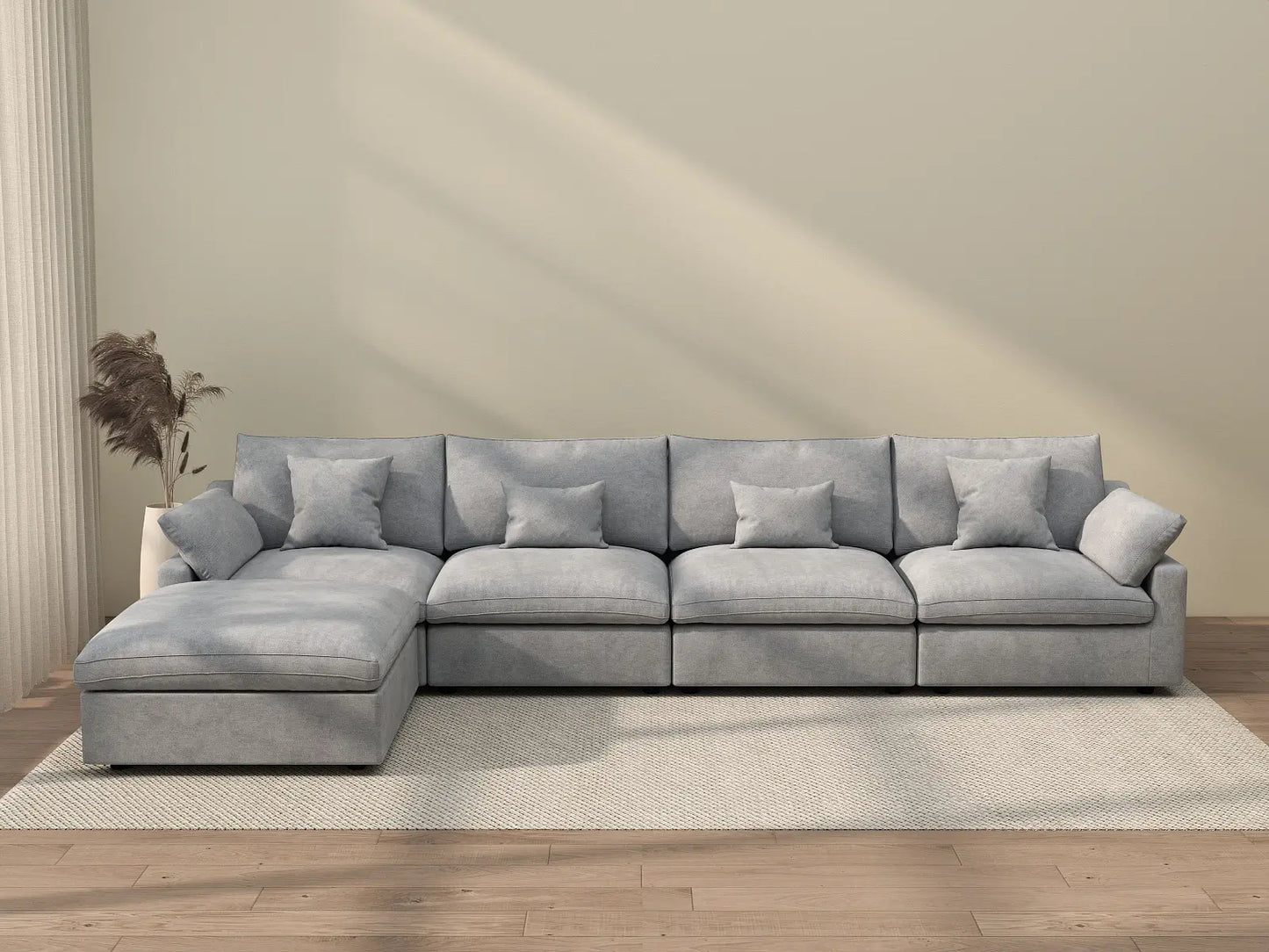 WJS Home 5 Piece Linen Light Grey L Shaped Sectionals 160 Adjustable Backrest Pillows 4 Seater_2