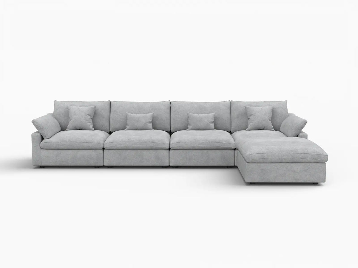 WJS Home 5 Piece Linen Light Grey L Shaped Sectionals 160 Adjustable Backrest Pillows 4 Seater_4