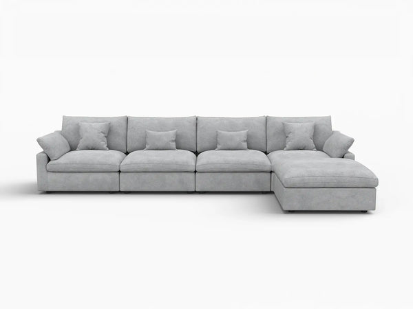 Deluxe Slope Cloud Sectional Sofa Covers | Light Grey Chenille and Linen Sofa Cover for 4-Seater with 1-Ottoman
