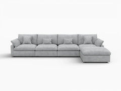 Deluxe Slope Cloud Sectional Sofa Covers | Light Grey Chenille and Linen Sofa Cover for 4-Seater with 1-Ottoman