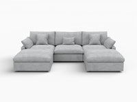 WJS Home 5 Piece Linen Light Grey U shaped Sectionals 120 Adjustable Backrest Pillows 3 Seater_4
