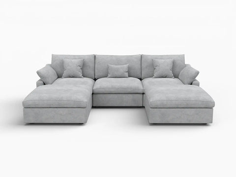 Deluxe Slope Cloud Sectional Sofa Covers | Light Grey Chenille and Linen Sofa Cover for 3-Seater with 2-Ottomans