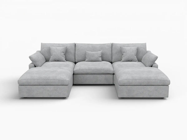 Deluxe Slope Cloud Sectional Sofa Covers | Light Grey Chenille and Linen Sofa Cover for 3-Seater with 2-Ottomans