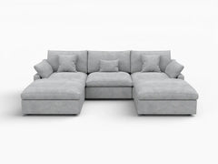 Deluxe Slope Cloud Sectional Sofa Covers | Light Grey Chenille and Linen Sofa Cover for 3-Seater with 2-Ottomans