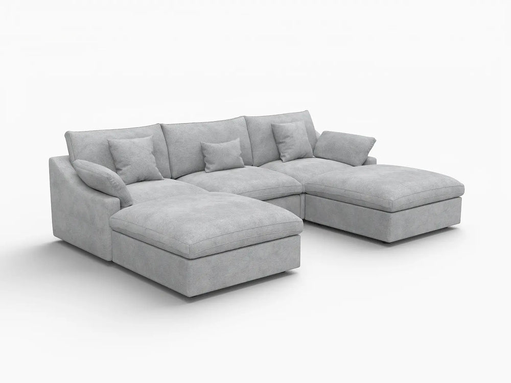 WJS Home 5 Piece Linen Light Grey U shaped Sectionals 120 Adjustable Backrest Pillows 3 Seater_5