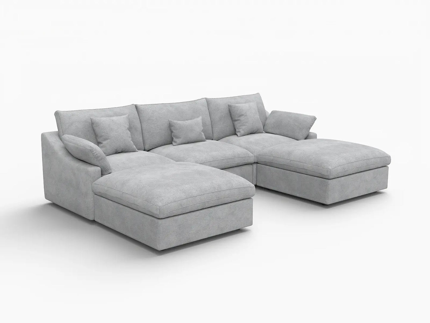 WJS Home 5 Piece Linen Light Grey U shaped Sectionals 120 Adjustable Backrest Pillows 3 Seater_5