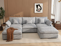 WJS Home 5 Piece Linen Light Grey U shaped Sectionals 120 Adjustable Backrest Pillows 3 Seater_6