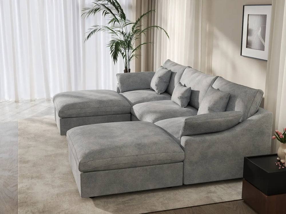WJS Home 5 Piece Linen Light Grey U shaped Sectionals 120 Adjustable Backrest Pillows 3 Seater_7