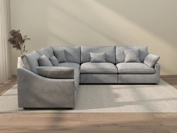 Sofás seccionales Deluxe Slope Cloud | Seccionales en forma de V de lino color caqui de 5 piezas, 5 plazas
