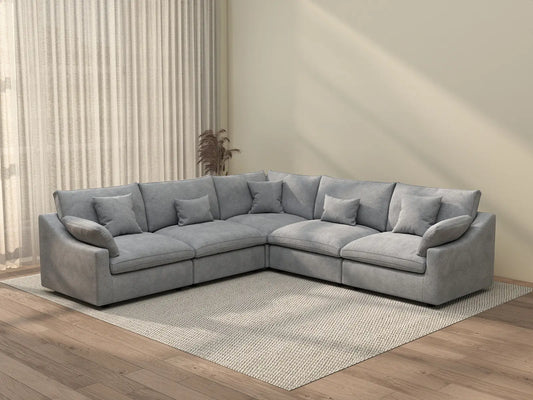 WJS Home 5 Piece Linen Light Grey V Shaped Sectionals 5 Seater_3