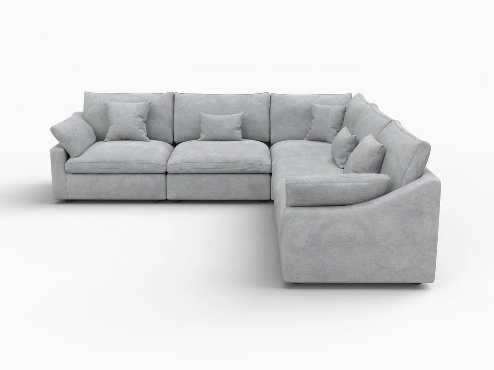 WJS Home 5 Piece Linen Light Grey V Shaped Sectionals 5 Seater_4