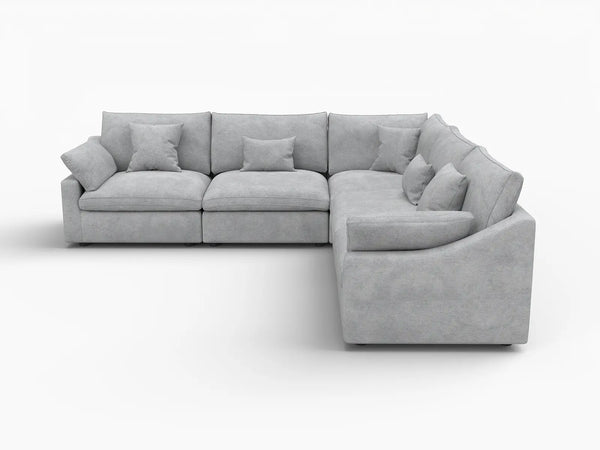 Deluxe Slope Cloud Sectional Sofa Covers | Light Grey Chenille and Linen Sofa Cover for 5-Seater
