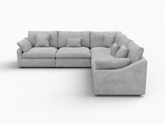 Deluxe Slope Cloud Sectional Sofa Covers | Light Grey Chenille and Linen Sofa Cover for 5-Seater