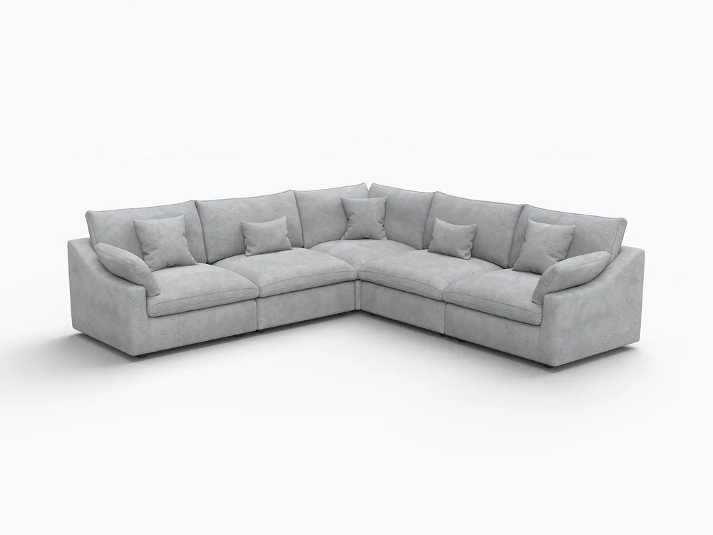 WJS Home 5 Piece Linen Light Grey V Shaped Sectionals 5 Seater_5