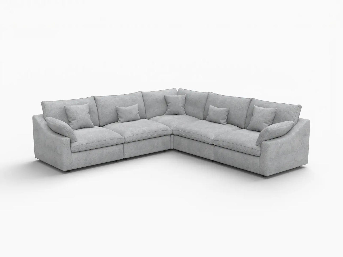 WJS Home 5 Piece Linen Light Grey V Shaped Sectionals 5 Seater_5