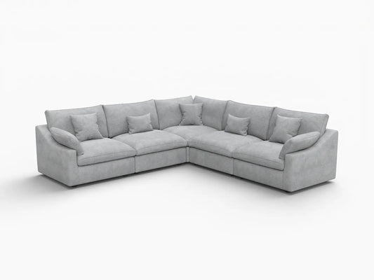 WJS Home 5 Piece Linen Light Grey V Shaped Sectionals 5 Seater_5