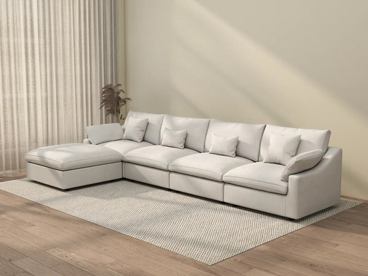 WJS Home 5 Piece Linen White L Shaped Sectionals 160 Adjustable Backrest Pillows 4 Seater_3