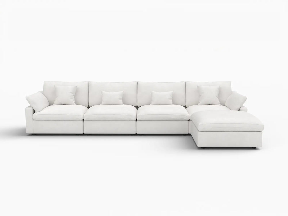 WJS Home 5 Piece Linen White L Shaped Sectionals 160 Adjustable Backrest Pillows 4 Seater_4