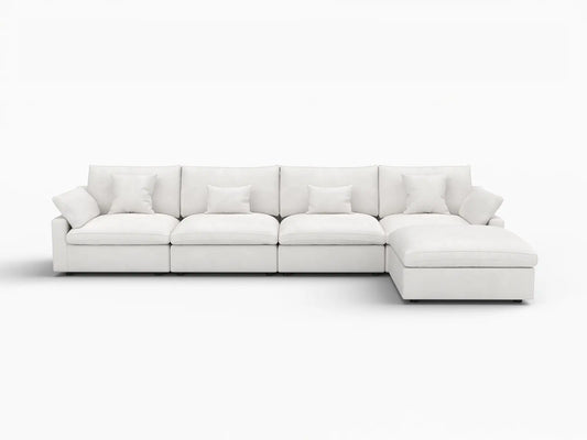 WJS Home 5 Piece Linen White L Shaped Sectionals 160 Adjustable Backrest Pillows 4 Seater_4