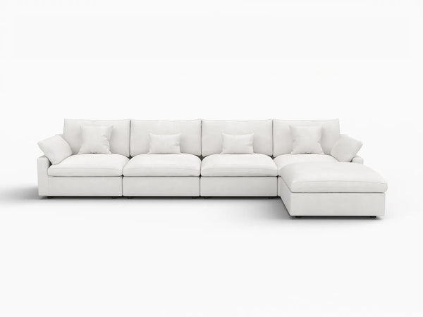 Deluxe Slope Cloud Sectional Sofa Covers | White Chenille and Linen Sofa Cover for 4-Seater with 1-Ottoman