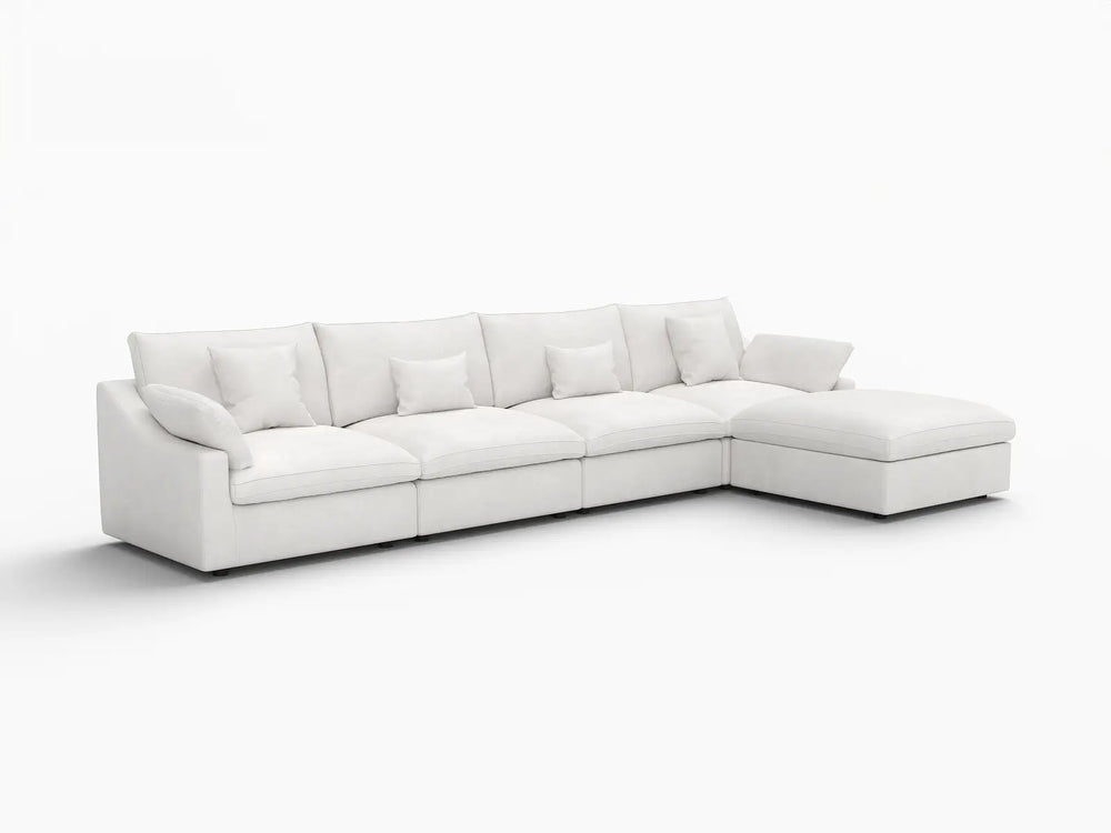 WJS Home 5 Piece Linen White L Shaped Sectionals 160 Adjustable Backrest Pillows 4 Seater_5