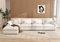 WJS Home 5 Piece Linen White L Shaped Sectionals 160 Adjustable Backrest Pillows 4 Seater_7
