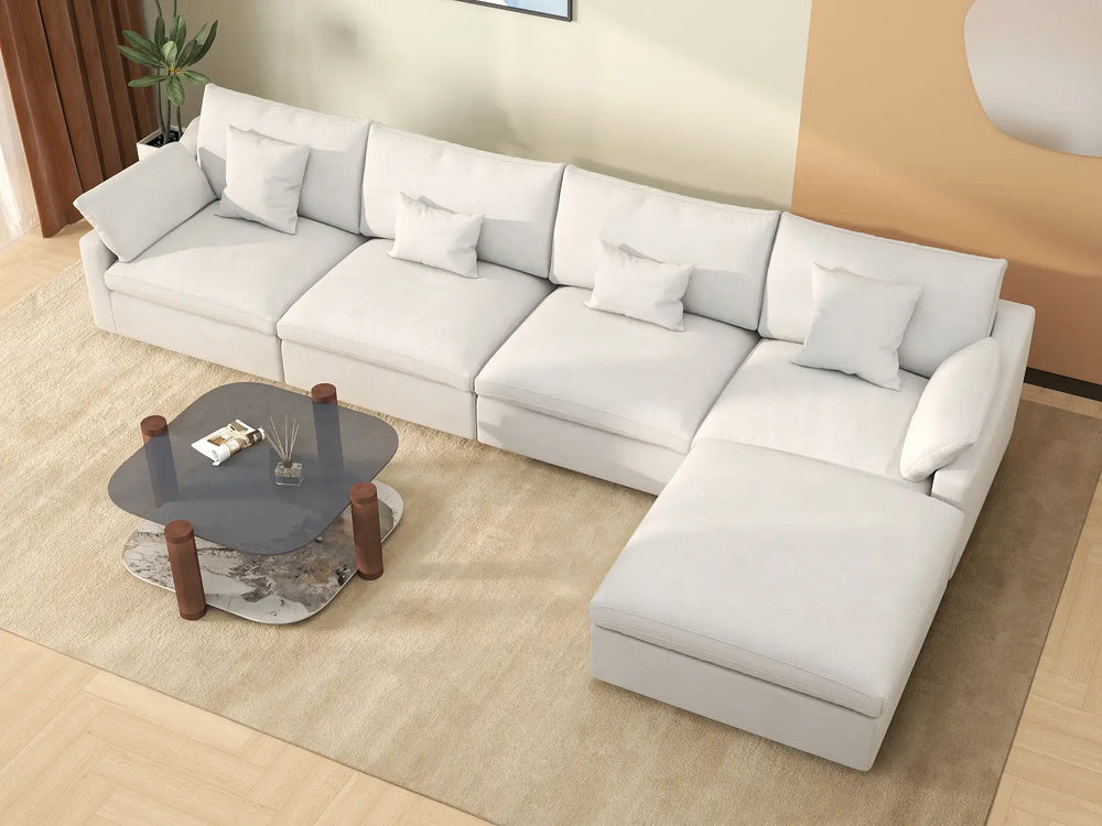 WJS Home 5 Piece Linen White L Shaped Sectionals 160 Adjustable Backrest Pillows 4 Seater_8