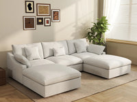 WJS Home 5 Piece Linen White U shaped Sectionals 120 Adjustable Backrest Pillows 3 Seater_1