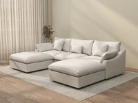 WJS Home 5 Piece Linen White U shaped Sectionals 120 Adjustable Backrest Pillows 3 Seater_3